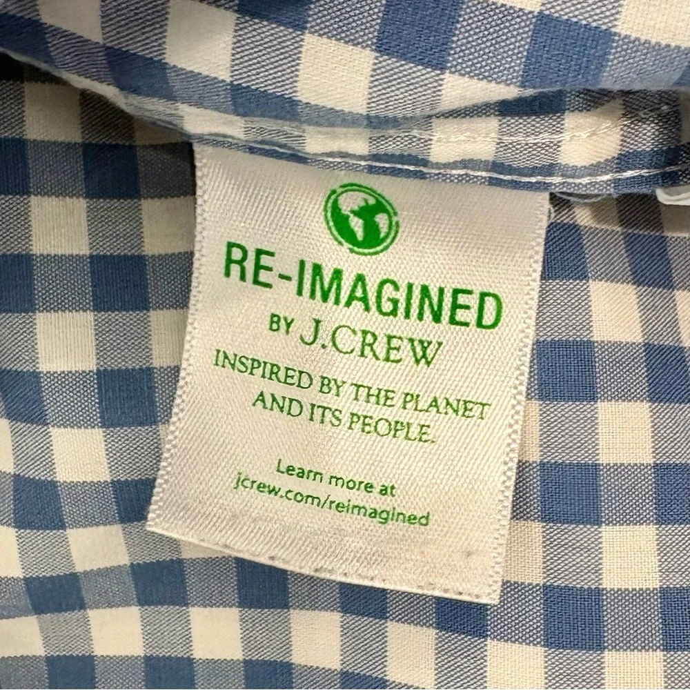 J. Crew Button Up Long Sleeve White Blue Checkered Nautical Shirt Men Sz XL SLIM